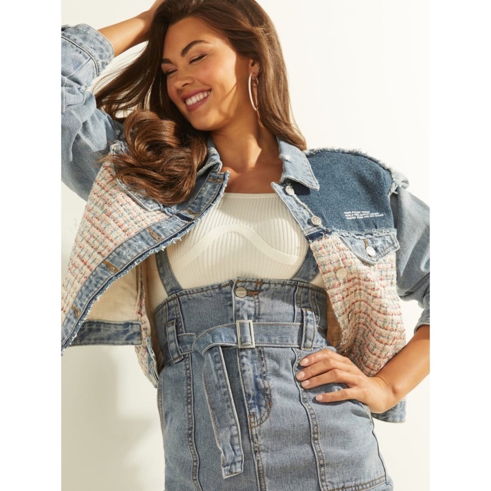 New GUESS Women’s Patchwork Denim Jacket - Picture 3 of 7
